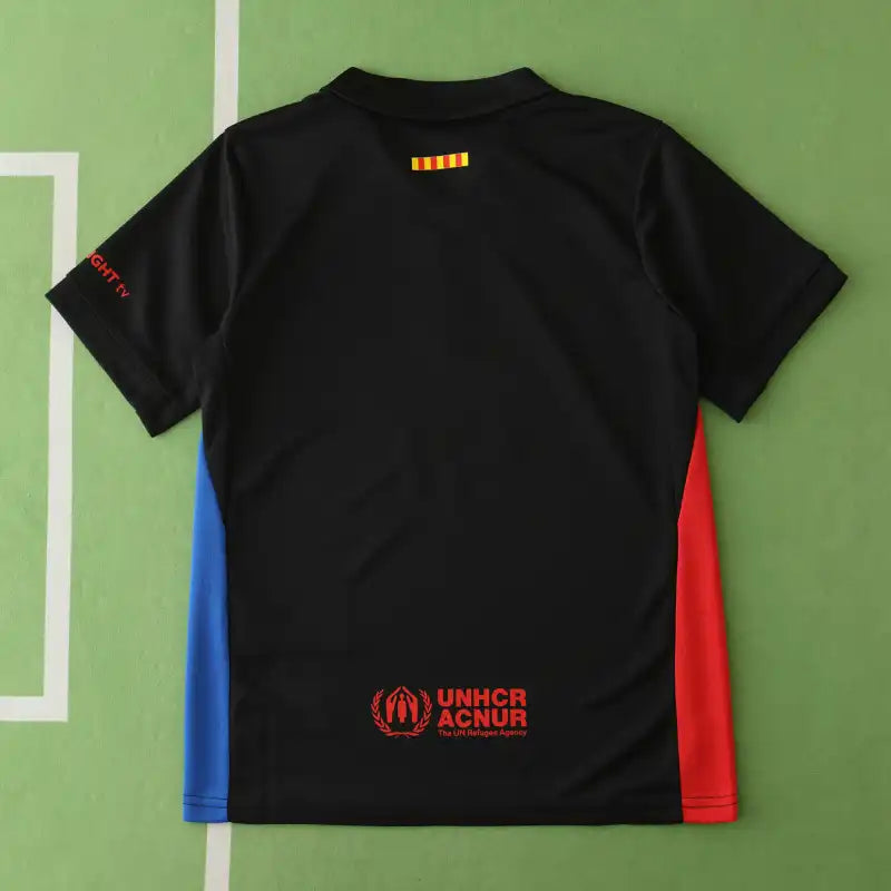 FC Barcelona 125th Anniversary Away Kids Kit 2024/25 — Black Spotify UNHCR Edition