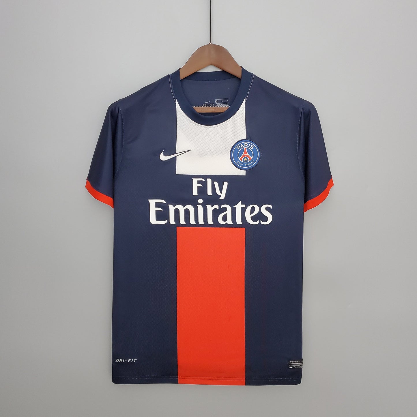 PSG 2013-14 Home Retro Jersey – Navy Blue Red Vertical Stripe Fly Emirates Nike Dri-Fit Fan Version Football Shirt
