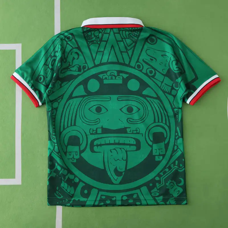 Mexico Home Retro Kids Kit 1998 – Green Aztec Sun Stone France World Cup Children's Football Shirt & Shorts Set