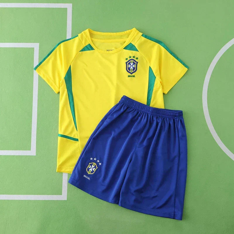 Brazil Home Retro Kids Kit 2002 – Classic Yellow & Green Children's Football Jersey