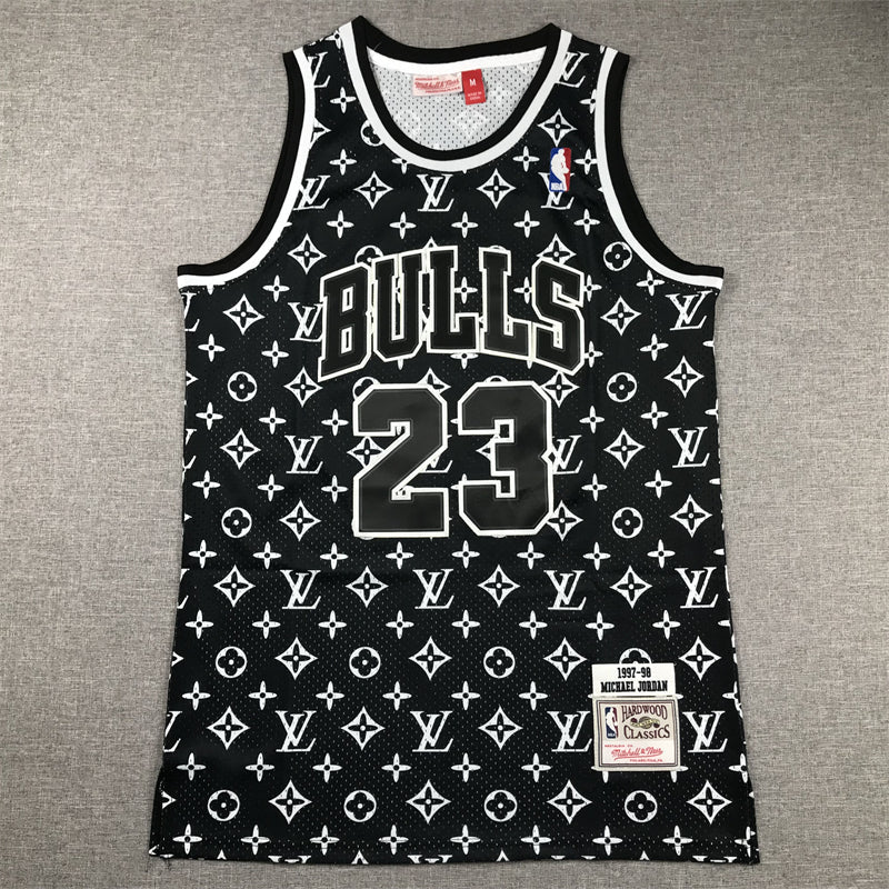 Michael Jordan #23 Chicago Bulls Mitchell & Ness Black Luxury Monogram All-Over Print 1997-98 Hardwood Classics Swingman Jersey