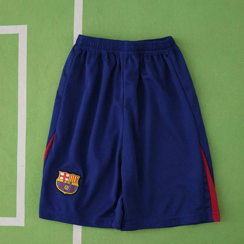 FC Barcelona Home Kids Kit 2025/26 — Blue Red Stripe Spotify Children Jersey & Shorts Set with Name