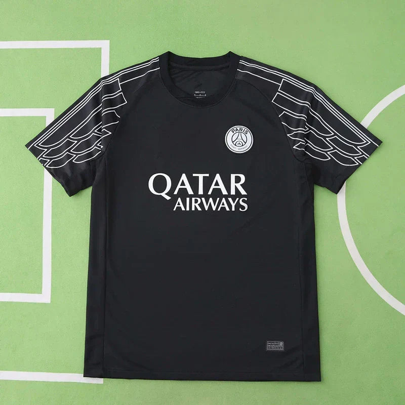 PSG 2024/25 Fourth Jersey – All Black Wing Outline Kvaratskhelia Dembélé Fan Version
