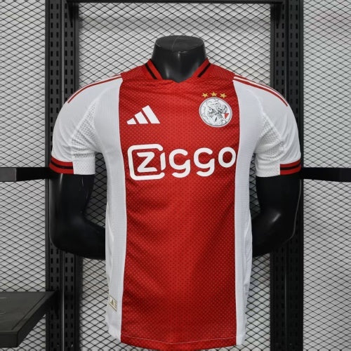 2025/26 Ajax Home Player Version Jersey - Red White - Ziggo - Diamond Texture - Four Gold Stars