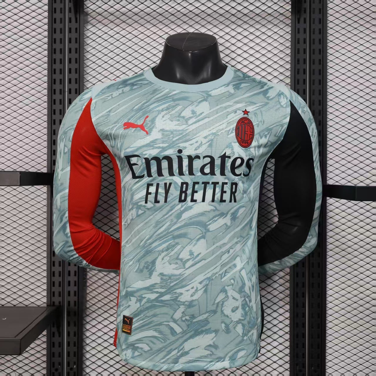2025/26 AC Milan Away Long Sleeve Player Version Jersey -  Ice Blue Marble Pattern - Emirates