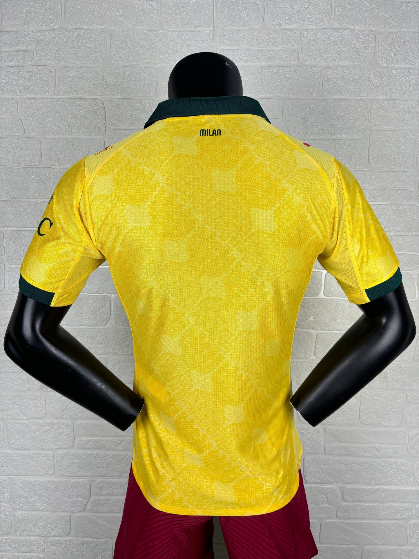 2025/26 AC Milan Third Away Player Version Jersey -  Yellow Dark Green - Emirates - AC Milan Shadow Pattern