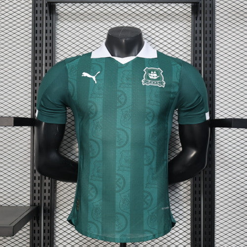 2025/26 Plymouth Argyle Home Player Version Jersey -  Dark Green Tonal All-Over Pattern - White Polo Collar