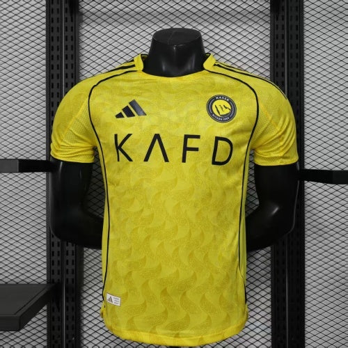 2025/26 Al-Riyadh Victory Home Player Version Jersey - Bright Yellow Body All-Over Diamond Embossed Texture - Black Side Seam Piping - Al-Riyadh Victory Crest - KAFD Principal Sponsor