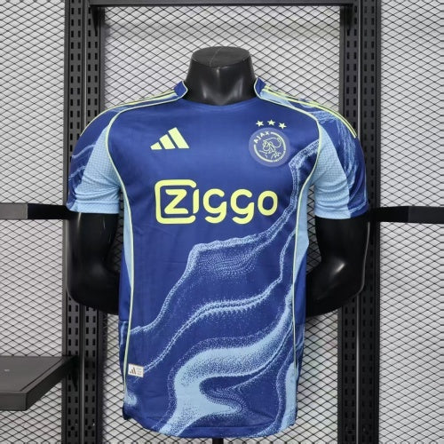 2025/26 Ajax Away Blue Player Version Jersey - Ziggo - Fluid Wave Pattern - Four Stars