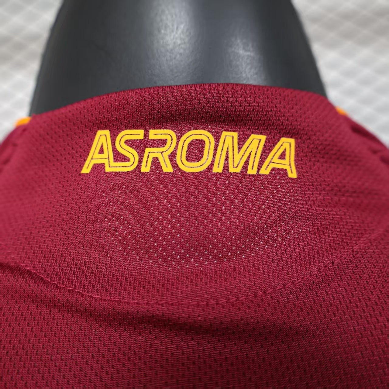 2025/26 AS Roma Home Player Version Jersey - Deep Maroon Body Gold Yellow Side Panel Stripe Seam Detail Gold Yellow Three Stripes - AS Roma Official Shield Crest Gold Yellow Purple She-Wolf Romulus Remus - Men's
