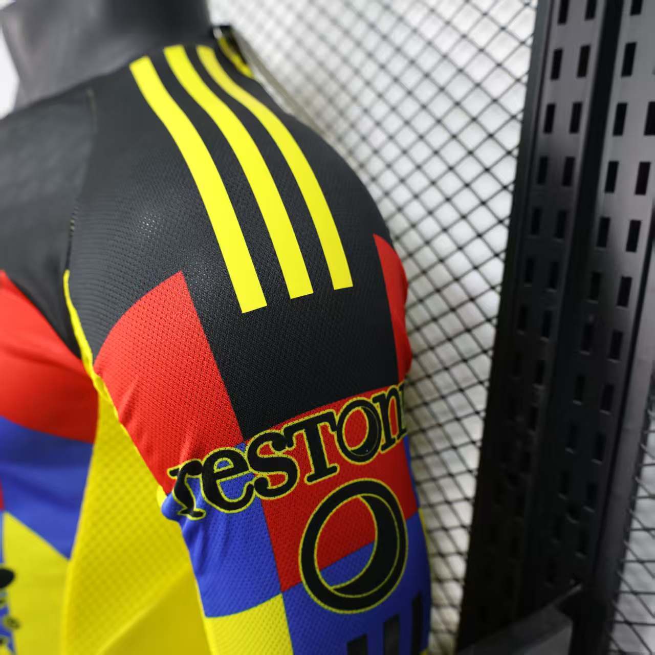 2025/26 Club América Home Long Sleeve Player Version Jersey - Yellow Body Black Upper Chest Red Blue Geometric Colour Block Panels -Yellow Long Sleeves - Club América Crest - Caliente.mx Principal Sponsor