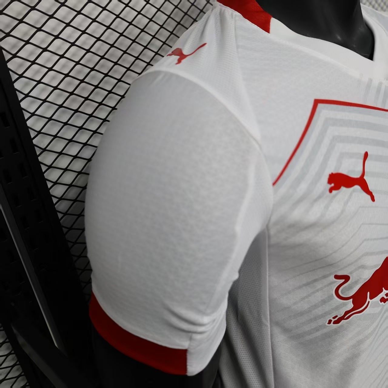 2025/26 Red Bull Bragantino Home Player Version Jersey -  White Silver Grey Large V-Shape Chevron Pattern - Red Bull Double Bull Yellow Sun Crest