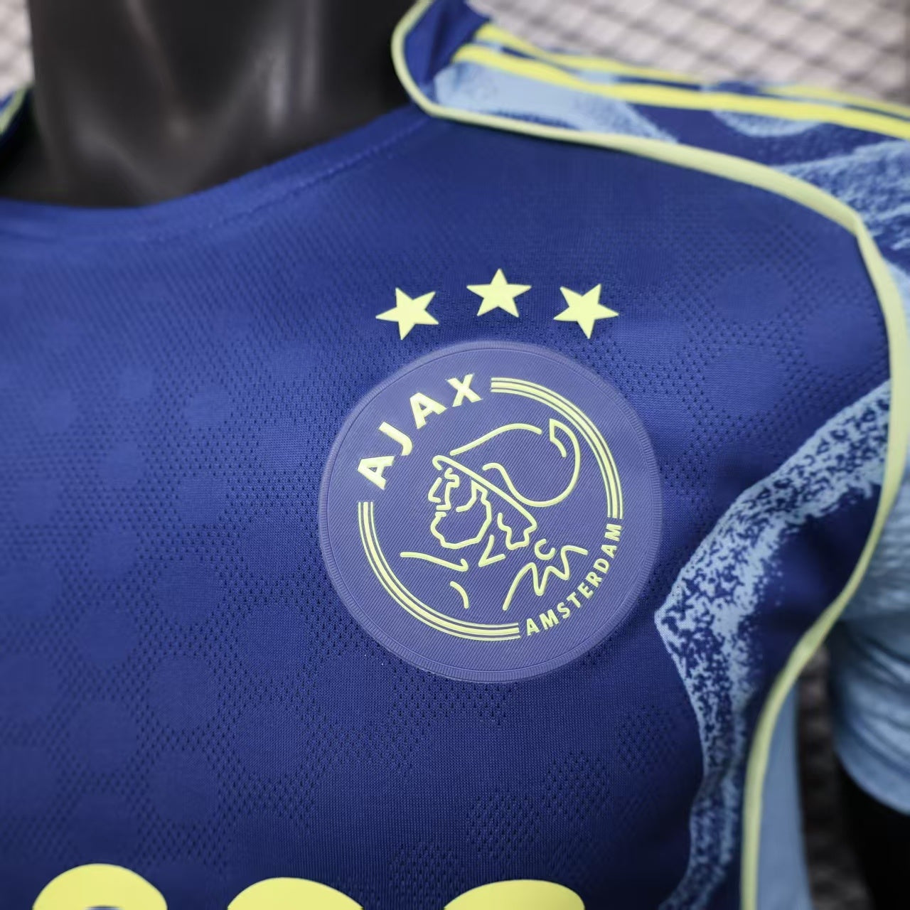 2025/26 Ajax Away Blue Player Version Jersey - Ziggo - Fluid Wave Pattern - Four Stars
