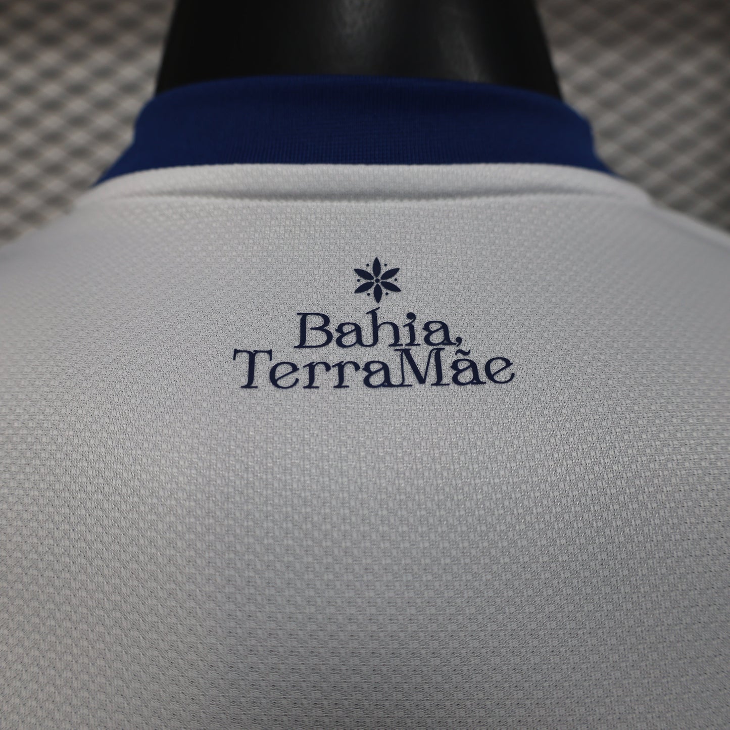 2025/26 Bahia Home Player Version Jersey -  White Body - Dark Navy Blue V-Neck Collar & Sleeve Cuffs - Black Puma Logo - Bahia Crest Three Gold Stars - Clean Chest