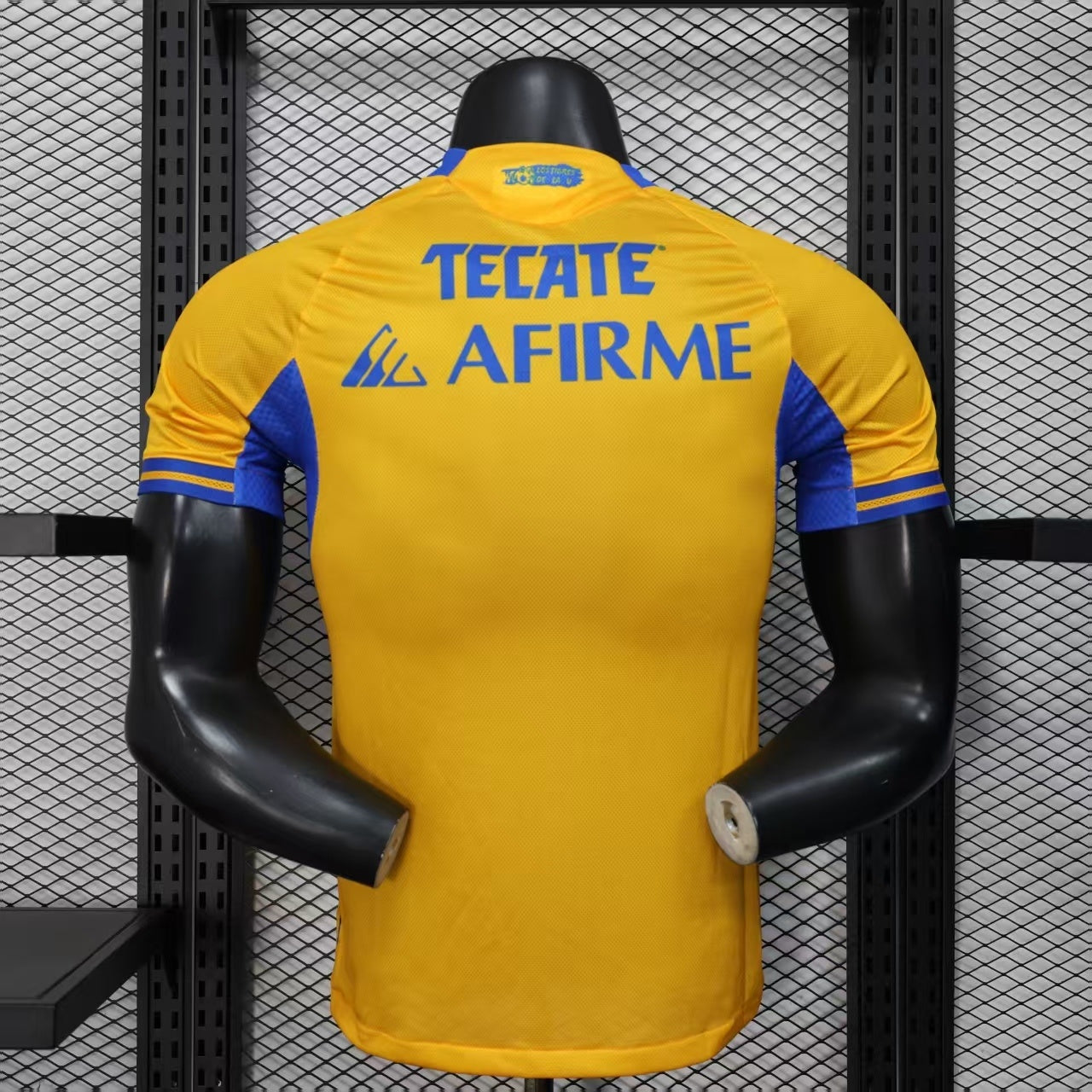 2025/26 Tigres UANL Home Player Version Jersey - Gold Yellow Body - Blue Horizontal Stripe Band - Blue Sleeves - CEMEX Blue Sponsor - Tigres U Crest