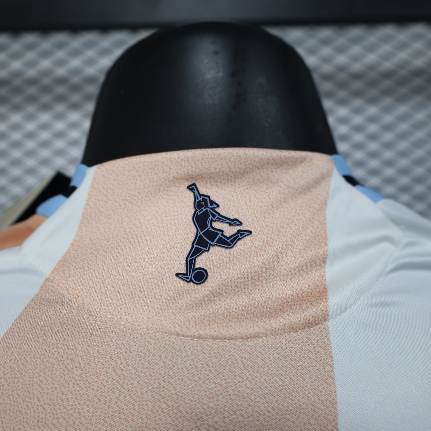 2025/26 Spain Pre-Match Player Version Jersey -White Body - Desert Tan Apricot & Light Blue-Grey Diagonal Colour Block Panels - Dark Navy Crew Neck Collar - RFEF Crest