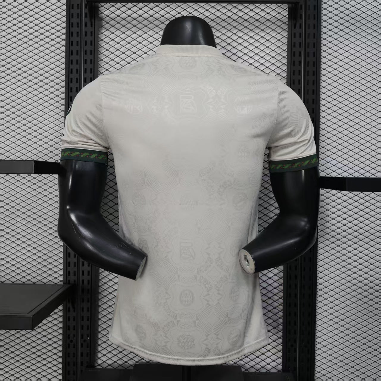2025/26 Bayern Munich Beer Edition Player Version Jersey - Off-White Body - Dark Green Crew Neck Trim & Sleeve Cuffs - Bayern Munich Dark Green Special Crest - Deutsche Telekom T Dark Green Principal Sponsor