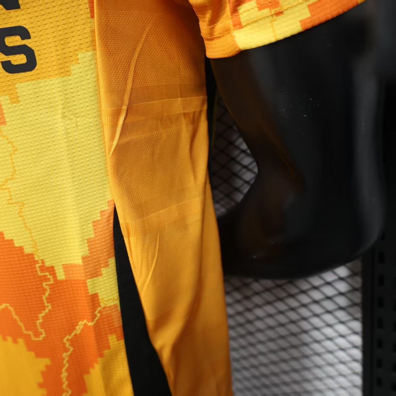 2025/26 Paris FC Away Player Version Jersey -  Orange Yellow Pixel Camo Map Pattern - Bahrain Victorious - Black Sleeves