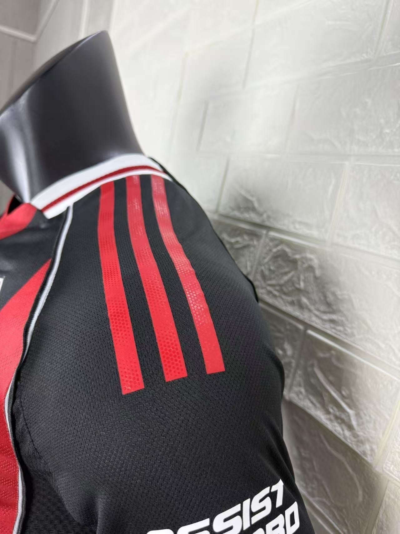 2025/26 River Plate Away Player Version Jersey - Adidas - Black Red Vertical Wide Stripe - White Red Striped V-Neck Collar - Betano White Sponsor