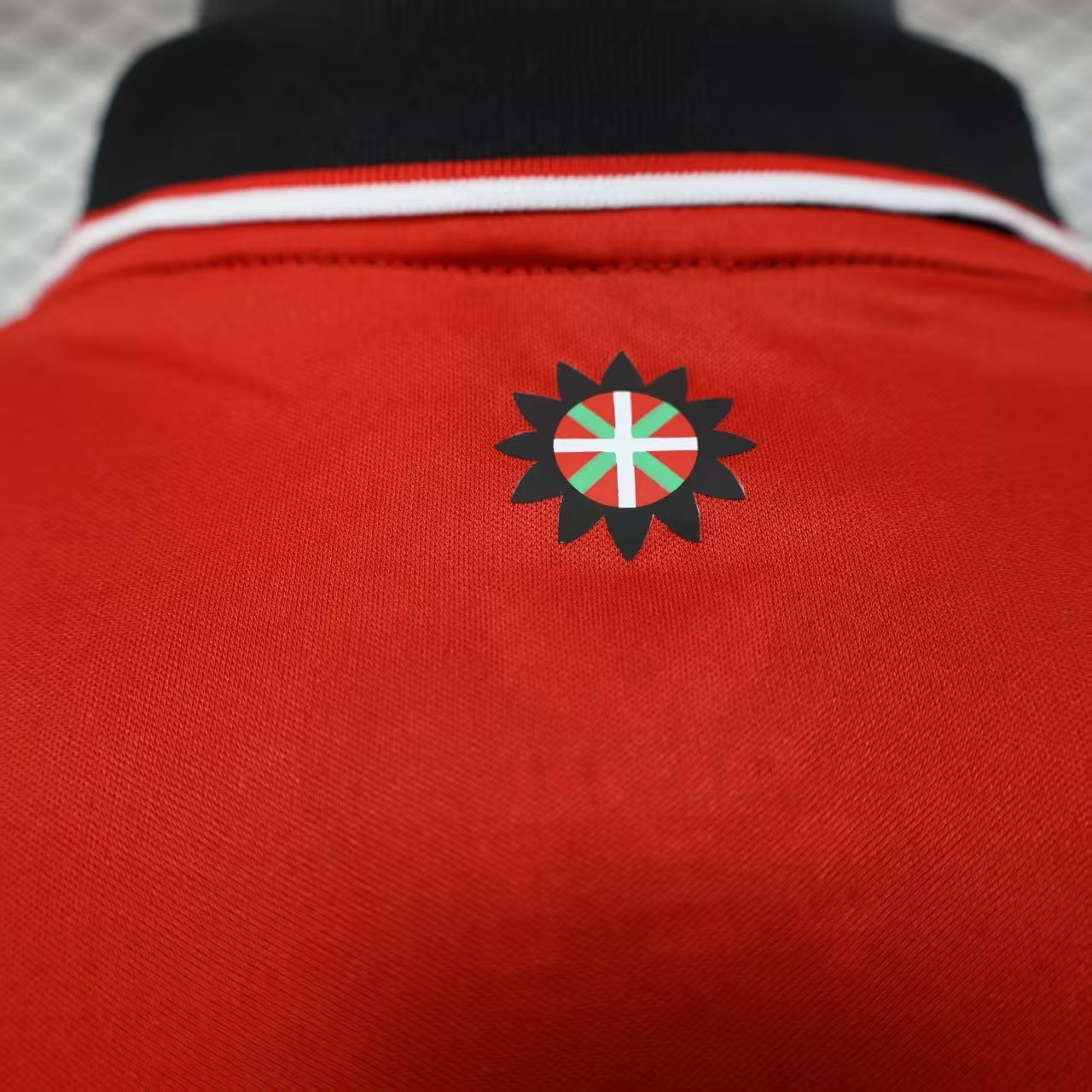 2025/26 Athletic Bilbao Home Player Version Jersey - Red White Vertical Stripe Body Black V-Neck Collar Black Sleeve Cuff Trim - Castore Logo - Athletic Club Official Shield Crest - Kutxabank - Men's