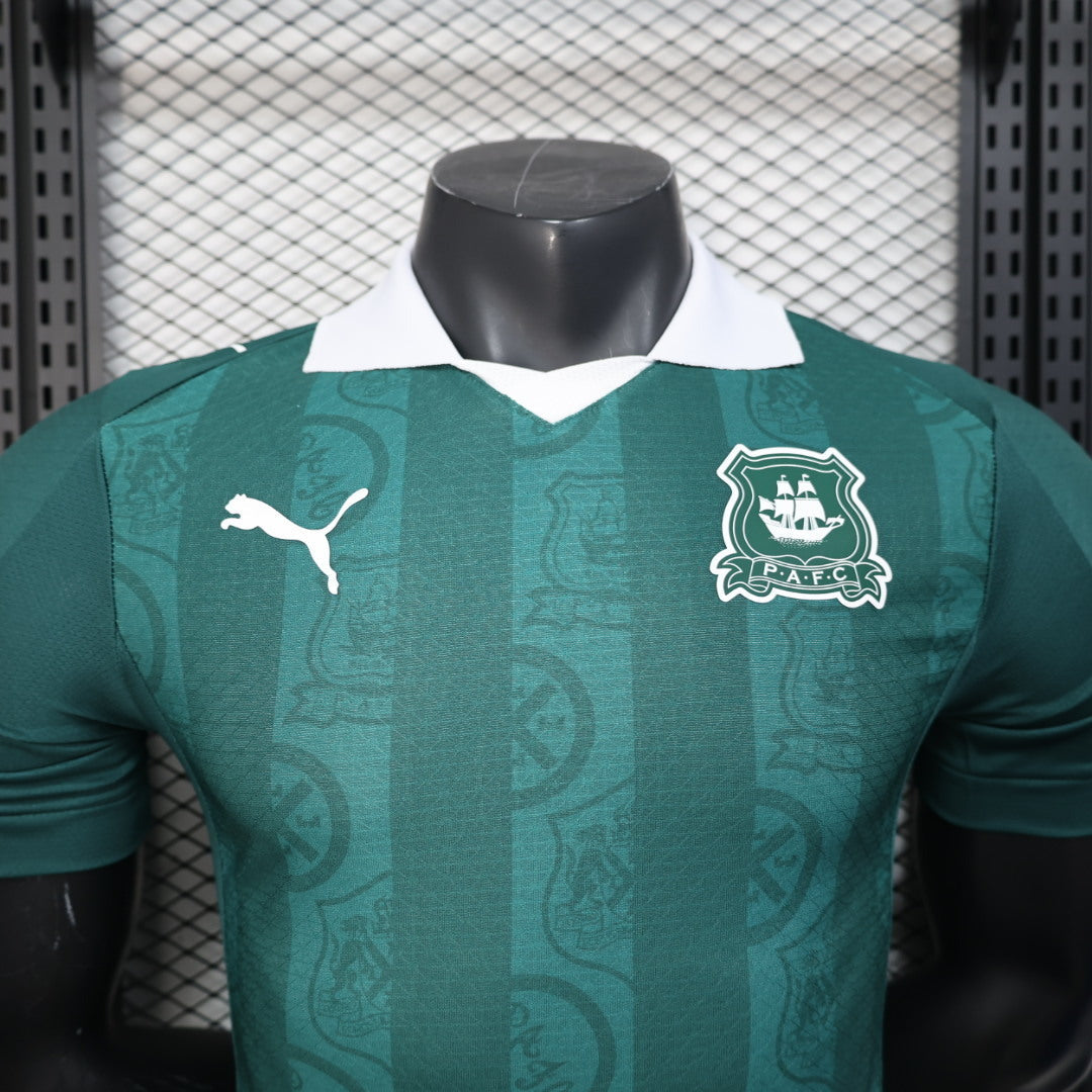 2025/26 Plymouth Argyle Home Player Version Jersey -  Dark Green Tonal All-Over Pattern - White Polo Collar