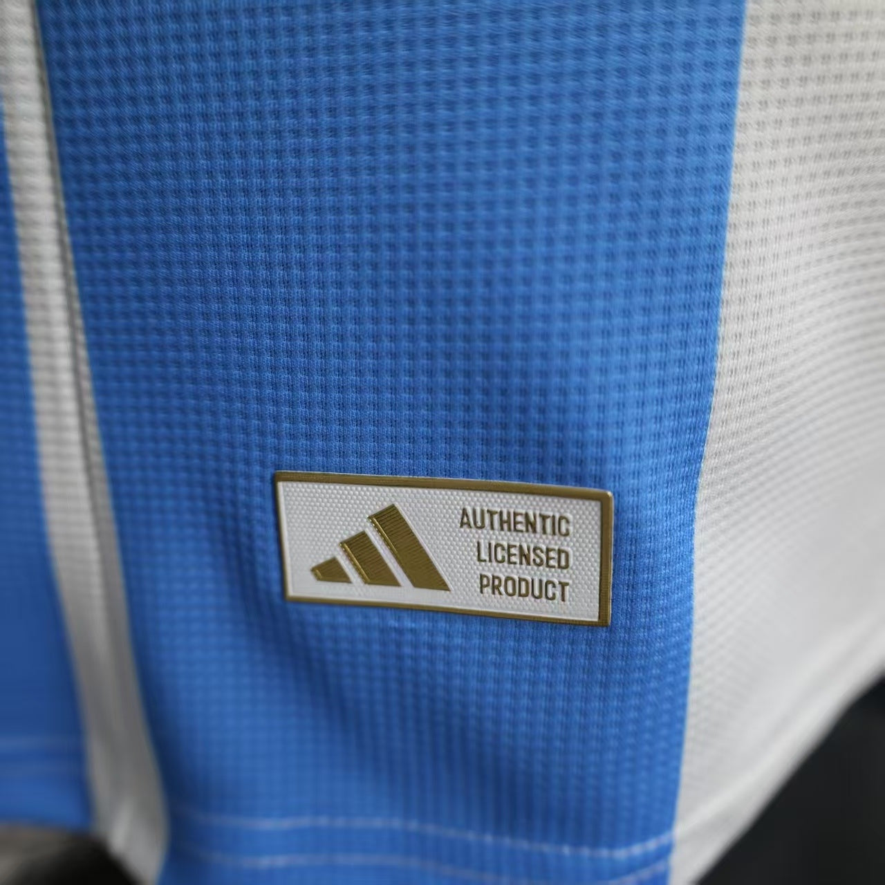 2025/26 Argentina Home Player Version Jersey - White Body Sky Blue Vertical Stripes Three Gold Stars - Gold Three Stripes - AFA Crest - Men's