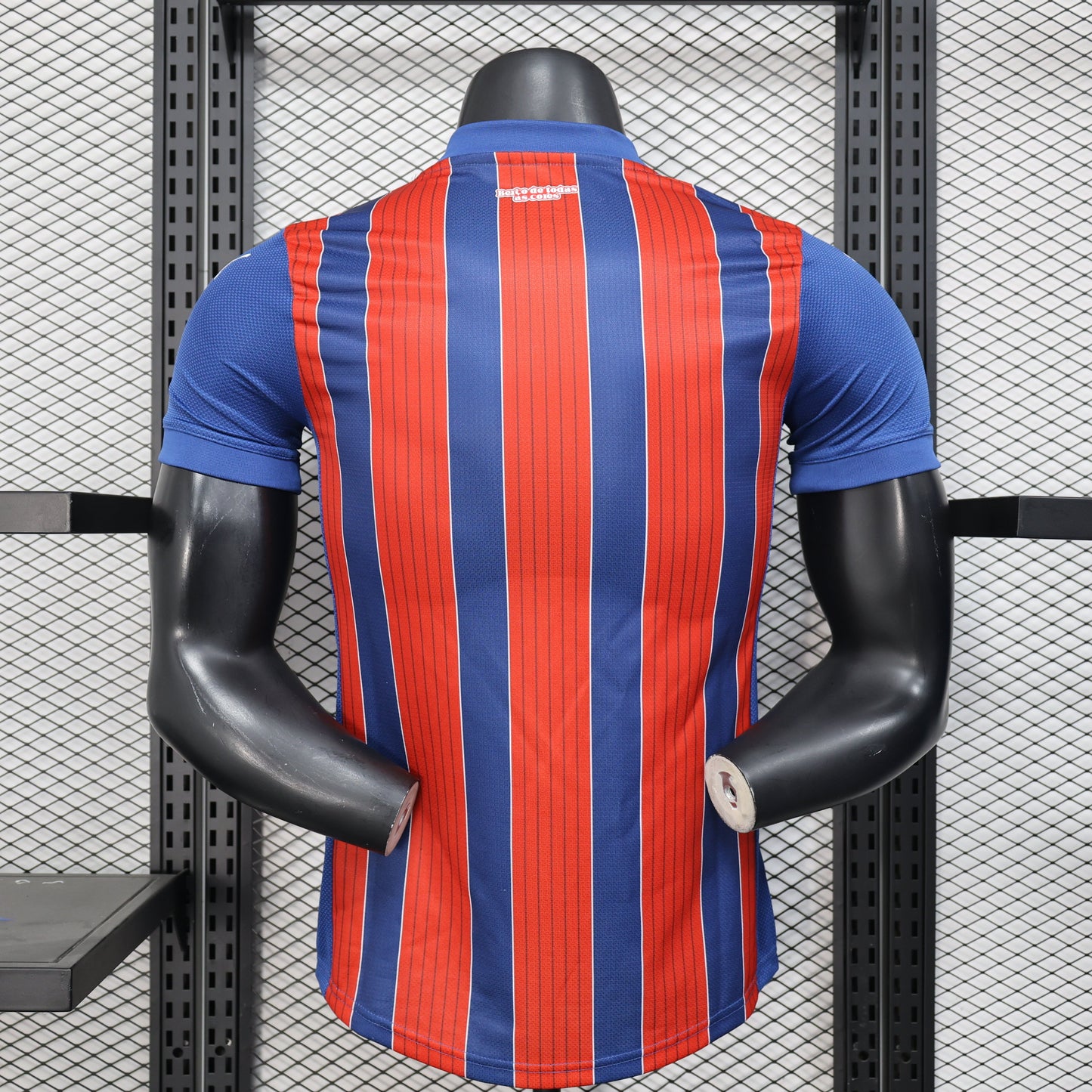 2025/26 Bahia Away Player Version Jersey  - Blue & Red Vertical Wide Stripe - Blue V-Neck Collar - White Puma Logo - Bahia Crest Three Gold Stars - Clean Chest
