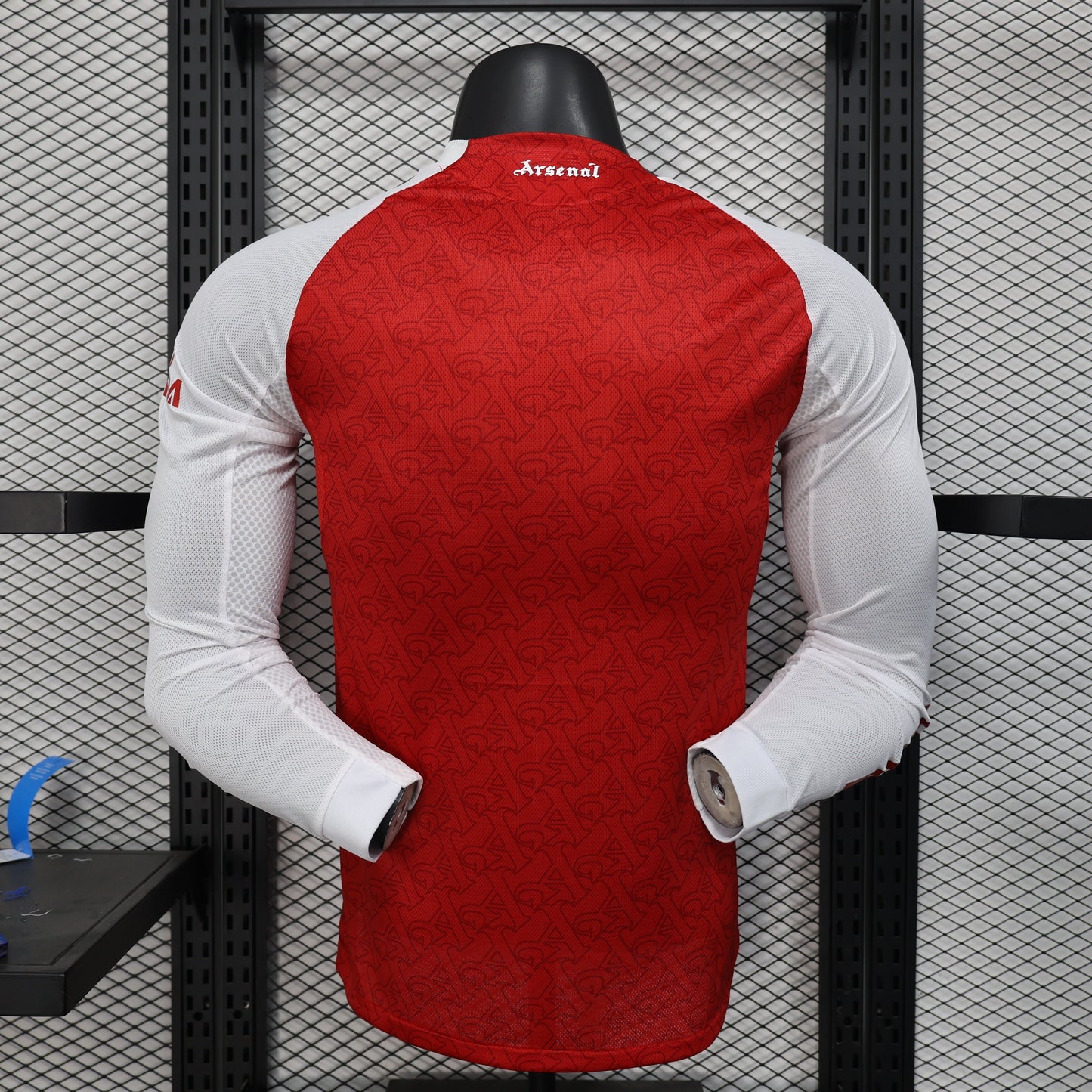 2025/26 Arsenal Home Player Version Long Sleeve Jersey - Red Body White Long Sleeves Diamond Mesh Texture All-Over Subtle Graphic - White Three Stripes - Arsenal Shield Crest - Emirates Fly Better - Men's