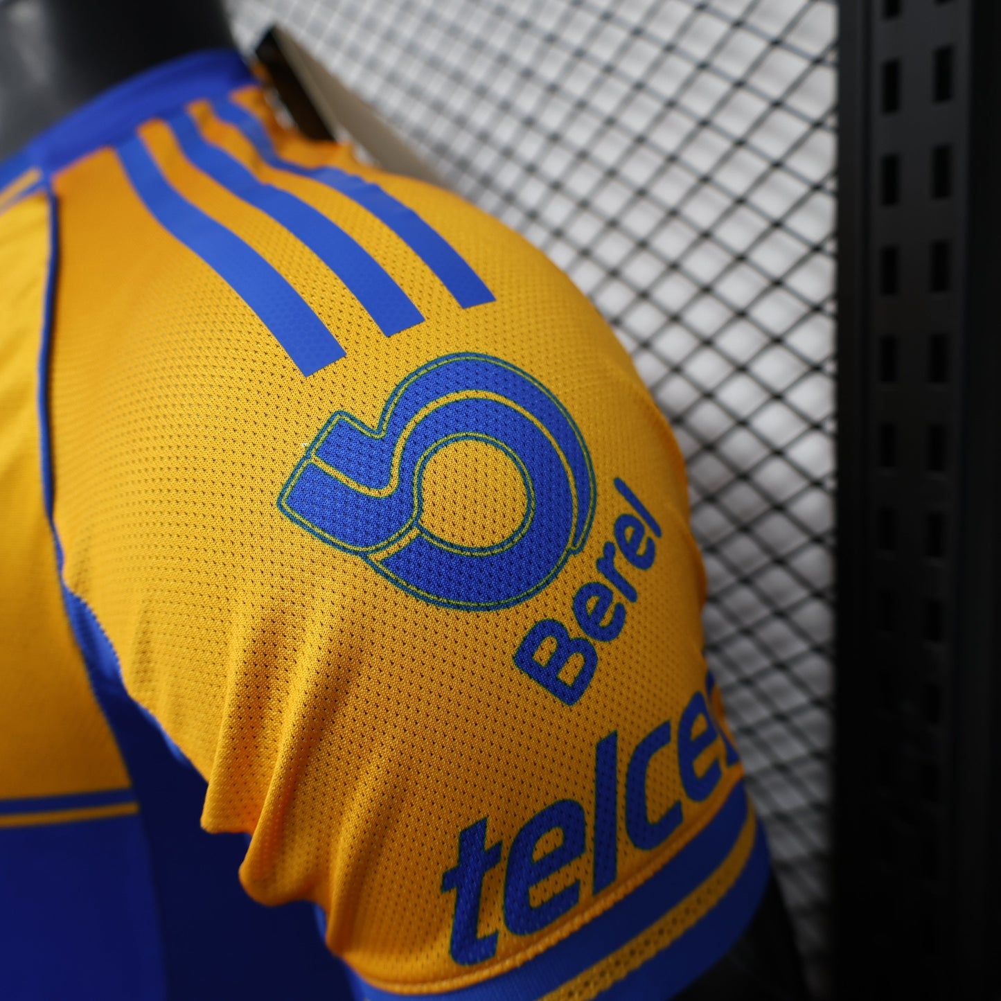 2025/26 Tigres UANL Home Player Version Jersey 65th Anniversary - Gold Yellow Body - Wide Blue Horizontal Stripe Band - Blue Sleeves - CEMEX Gold Sponsor - Tigres U 1960-2025 Crest