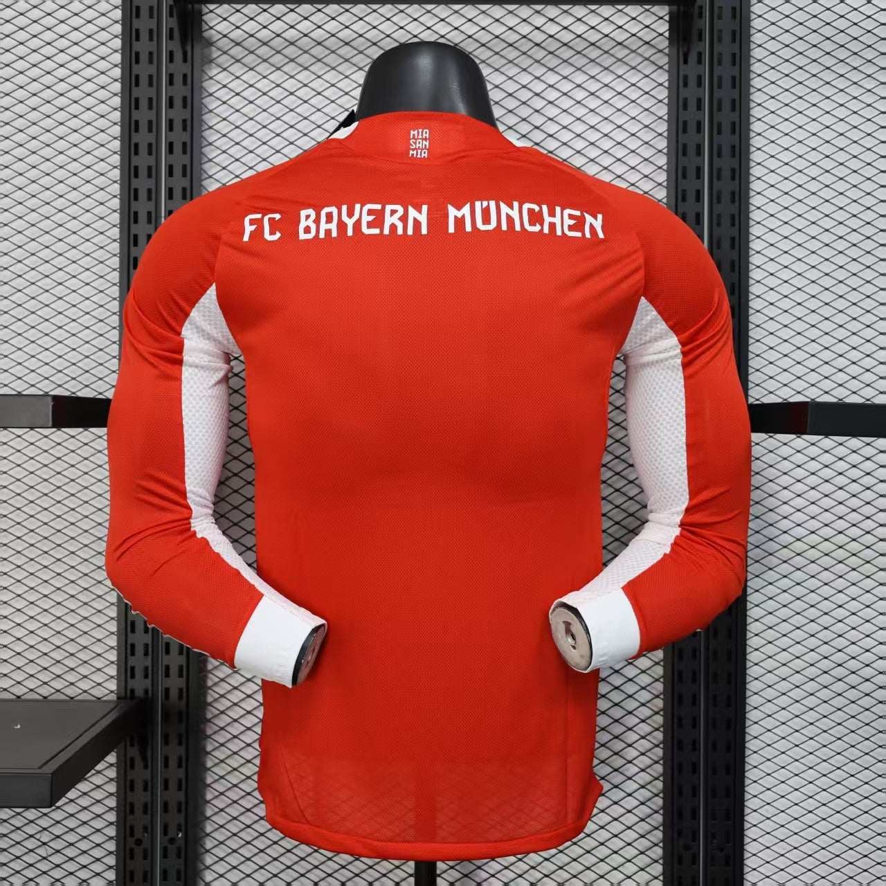 2025/26 Bayern Munich Home Long Sleeve Player Version Jersey - Red Body White Jagged Side Panels -  Long Sleeve - FC Bayern Crest - Deutsche Telekom T Logo White