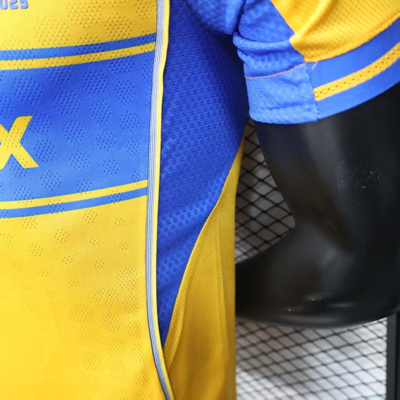 2025/26 Tigres UANL Home Player Version Jersey - Gold Yellow Body - Blue Horizontal Stripe Band - Blue Sleeves - CEMEX Blue Sponsor - Tigres U Crest
