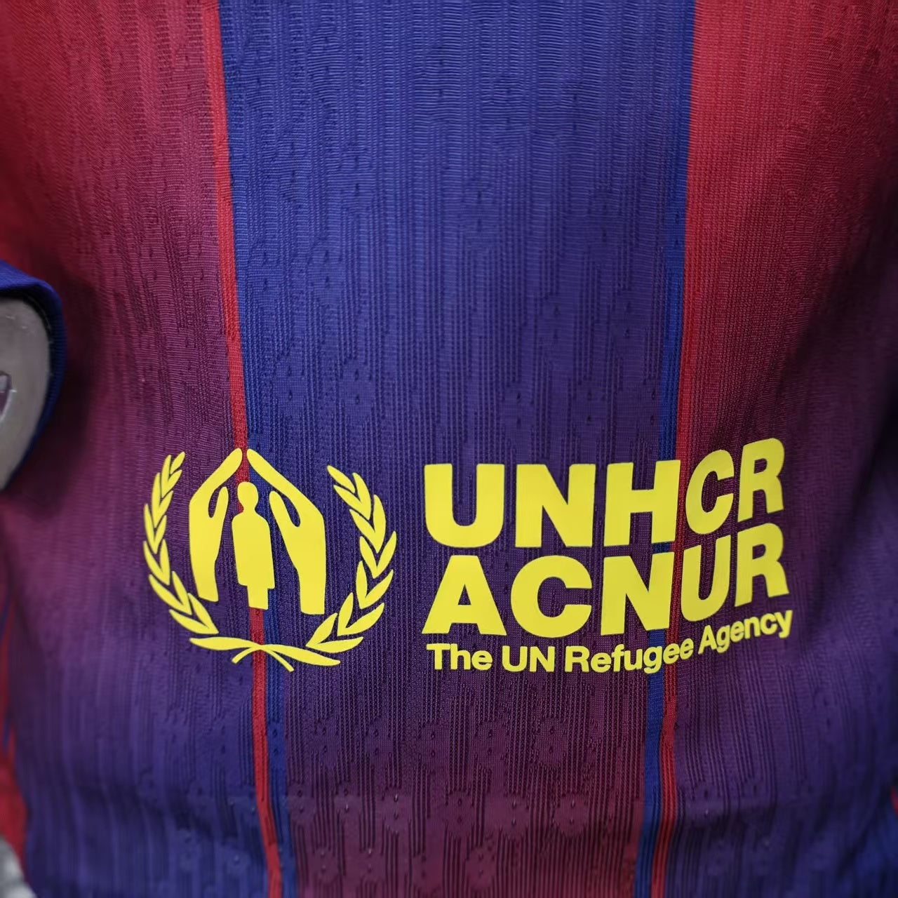 2025/26 FC Barcelona Home Long Sleeve Player Version Jersey - Men's - Dri-FIT ADV - Royal Blue & Deep Red Vertical Wide Stripe - White Crew Neck - Yellow Nike Swoosh - FCB Crest - Spotify Yellow Sponsor