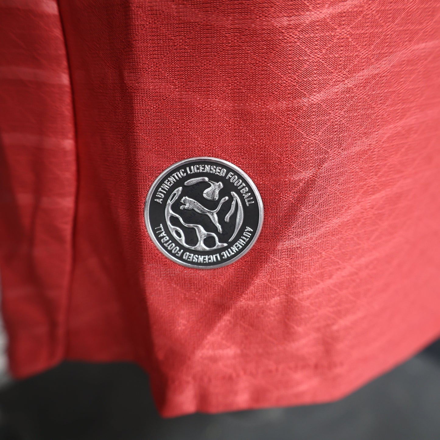 2025/26 Portugal National Team Home Player Version Jersey - Red Tonal Wavy Stripe - Teal V-Neck Collar & Cuff Trim - FPF Crest