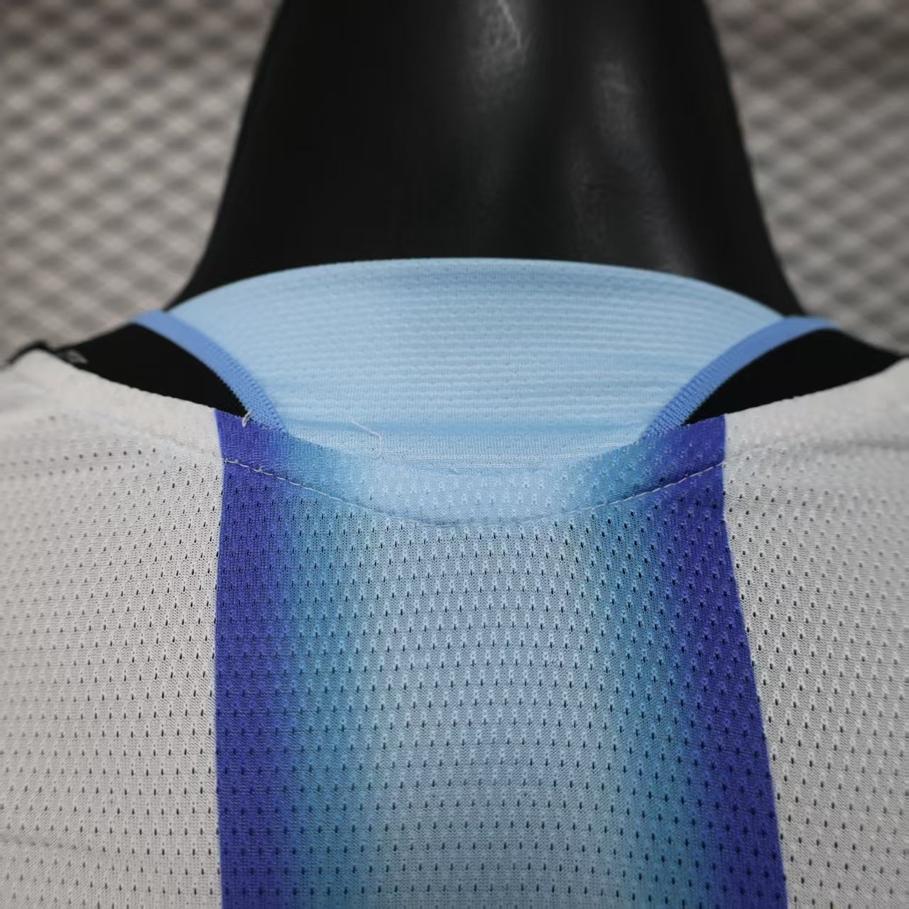 2025/26 Argentina Home Player Version Jersey - White Body Wide Sky Blue Vertical Stripes Diamond Mesh Texture Three Gold Stars Black Sleeve Cuff Trim - Gold Three Stripes - AFA Crest - Men's