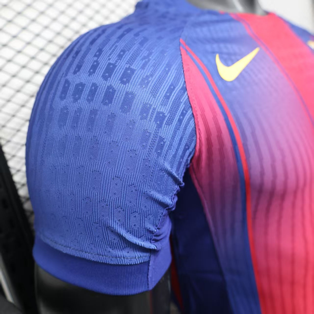 2025/26 FC Barcelona Home Player Version Jersey - Men's - Clean Chest No Sponsor - Dri-FIT ADV - Royal Blue & Deep Red Vertical Wide Stripe - White Crew Neck - Yellow Nike Swoosh - FCB Crest