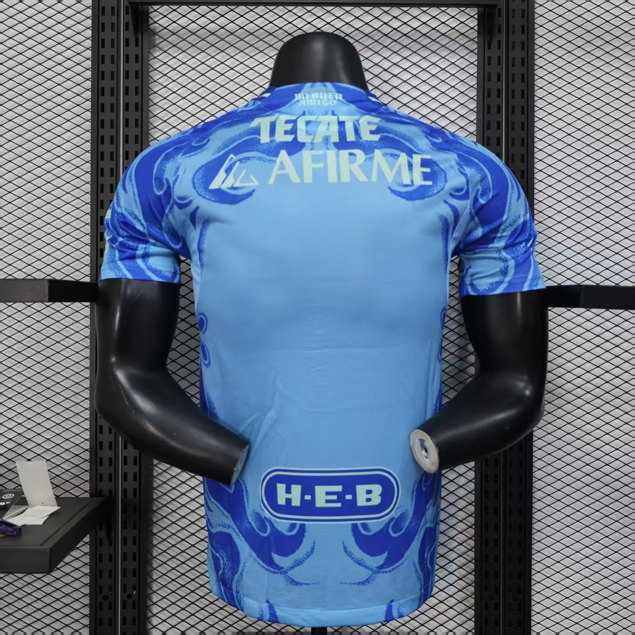 2025/26 Tigres UANL Away Player Version Jersey - Royal Blue Body - All-Over Tiger Face Tonal Graphic Print - Blue V-Neck Collar - CEMEX White Sponsor