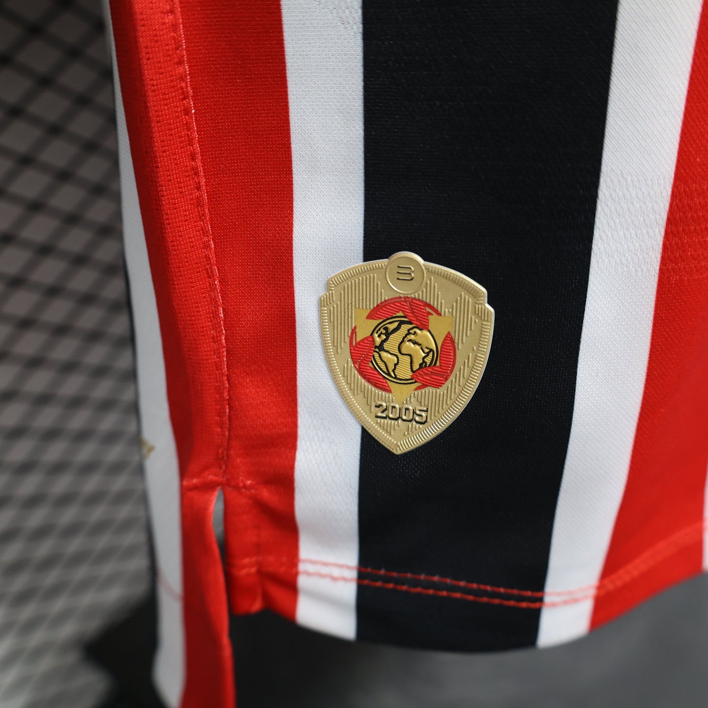 2025/26 São Paulo FC Away Player Version Jersey - New Balance - Red Black White Vertical Thin Stripe - Gold V-Neck Collar - SUPERBET White Sponsor