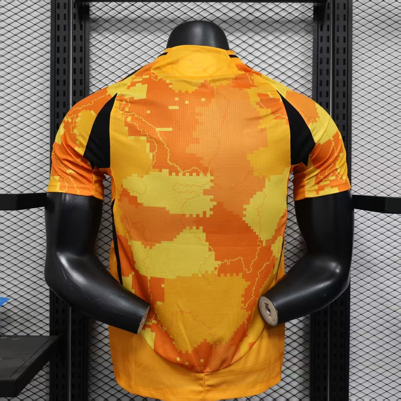 2025/26 Paris FC Away Player Version Jersey -  Orange Yellow Pixel Camo Map Pattern - Bahrain Victorious - Black Sleeves