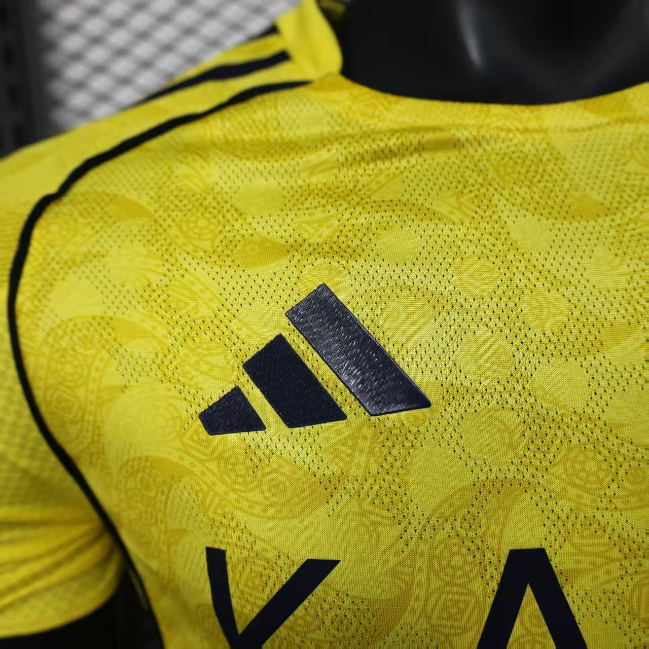 2025/26 Al-Riyadh Victory Home Player Version Jersey - Bright Yellow Body All-Over Diamond Embossed Texture - Black Side Seam Piping - Al-Riyadh Victory Crest - KAFD Principal Sponsor