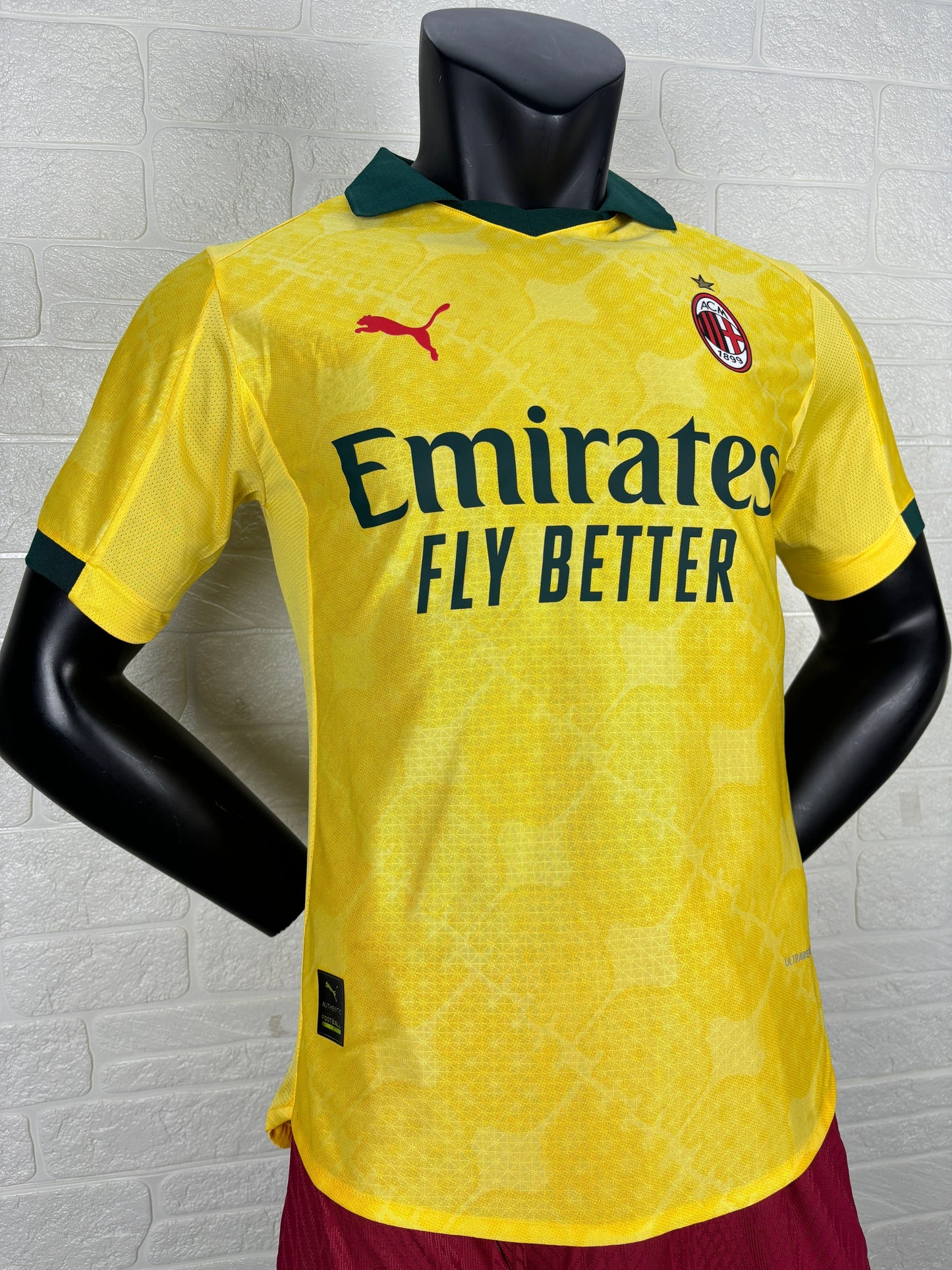 2025/26 AC Milan Third Away Player Version Jersey -  Yellow Dark Green - Emirates - AC Milan Shadow Pattern