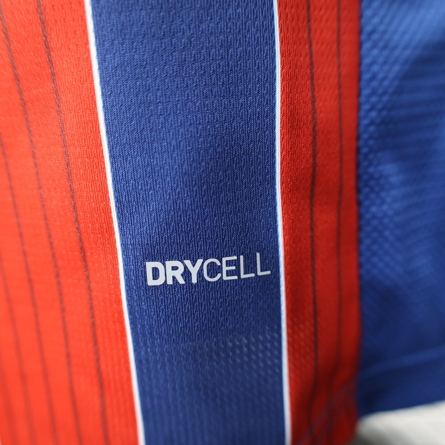 2025/26 Bahia Away Player Version Jersey  - Blue & Red Vertical Wide Stripe - Blue V-Neck Collar - White Puma Logo - Bahia Crest Three Gold Stars - Clean Chest