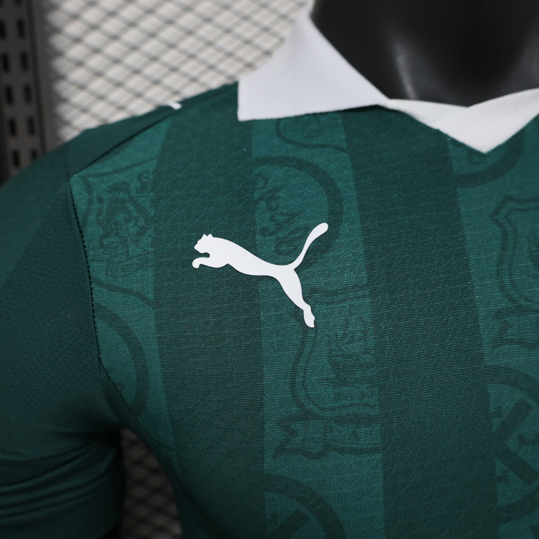 2025/26 Plymouth Argyle Home Player Version Jersey -  Dark Green Tonal All-Over Pattern - White Polo Collar