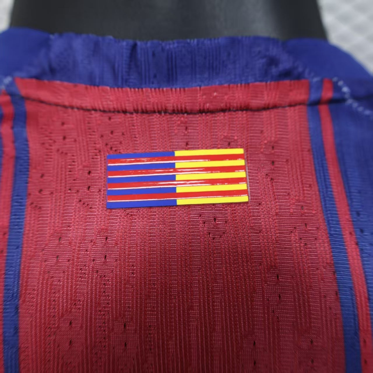 2025/26 FC Barcelona Home Long Sleeve Player Version Jersey - Men's - Dri-FIT ADV - Royal Blue & Deep Red Vertical Wide Stripe - White Crew Neck - Yellow Nike Swoosh - FCB Crest - Spotify Yellow Sponsor