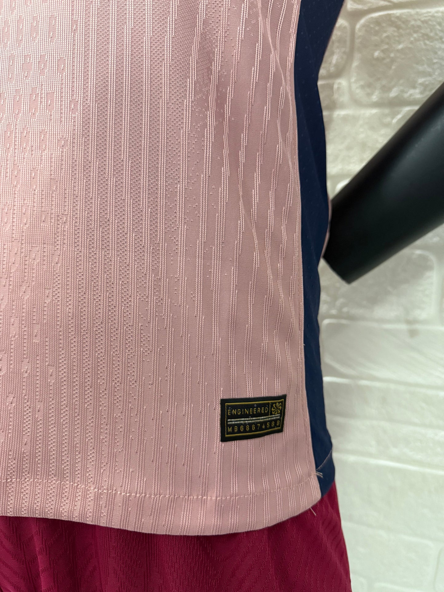 2025/26 FC Barcelona Third Player Version Jersey - Pink Body - Dri-FIT ADV - Pink Crew Neck Navy Blue Trim - Navy Blue Sleeve Cuffs - Black Nike Swoosh - FCB Pink Monochrome Crest - Spotify Black Sponsor
