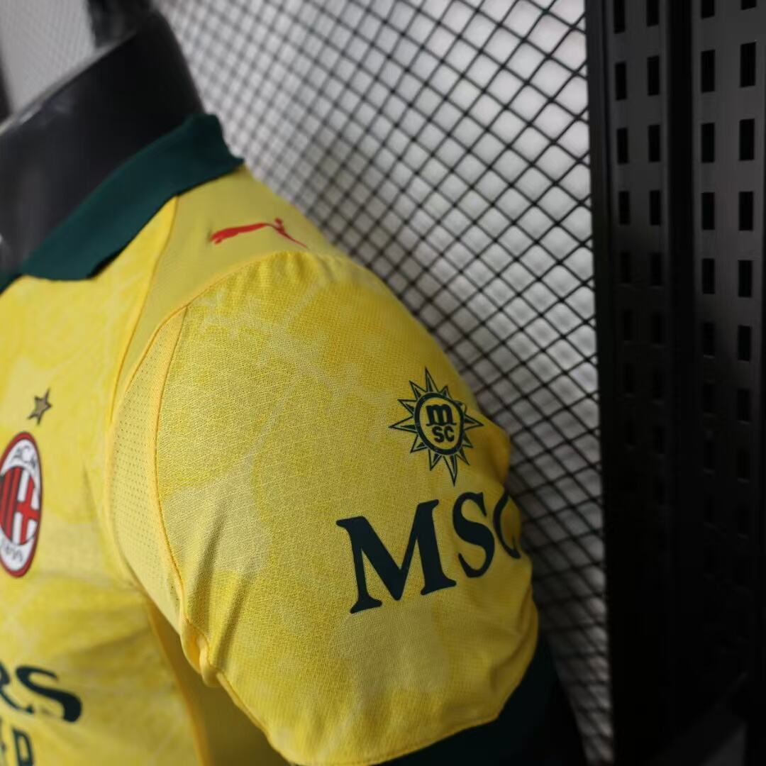 2025/26 AC Milan Third Away Player Version Jersey - Yellow Green - Emirates - AC Milan Shadow Pattern