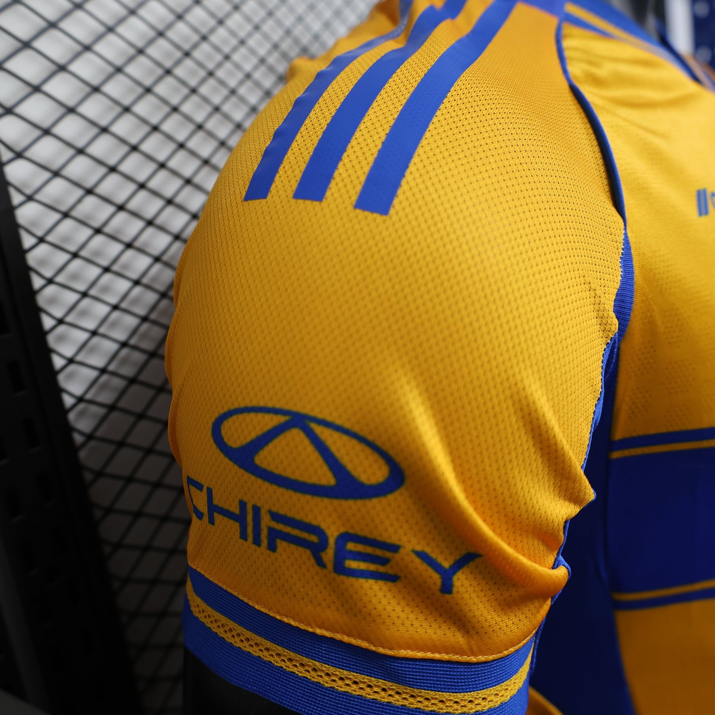 2025/26 Tigres UANL Home Player Version Jersey 65th Anniversary - Gold Yellow Body - Wide Blue Horizontal Stripe Band - Blue Sleeves - CEMEX Gold Sponsor - Tigres U 1960-2025 Crest