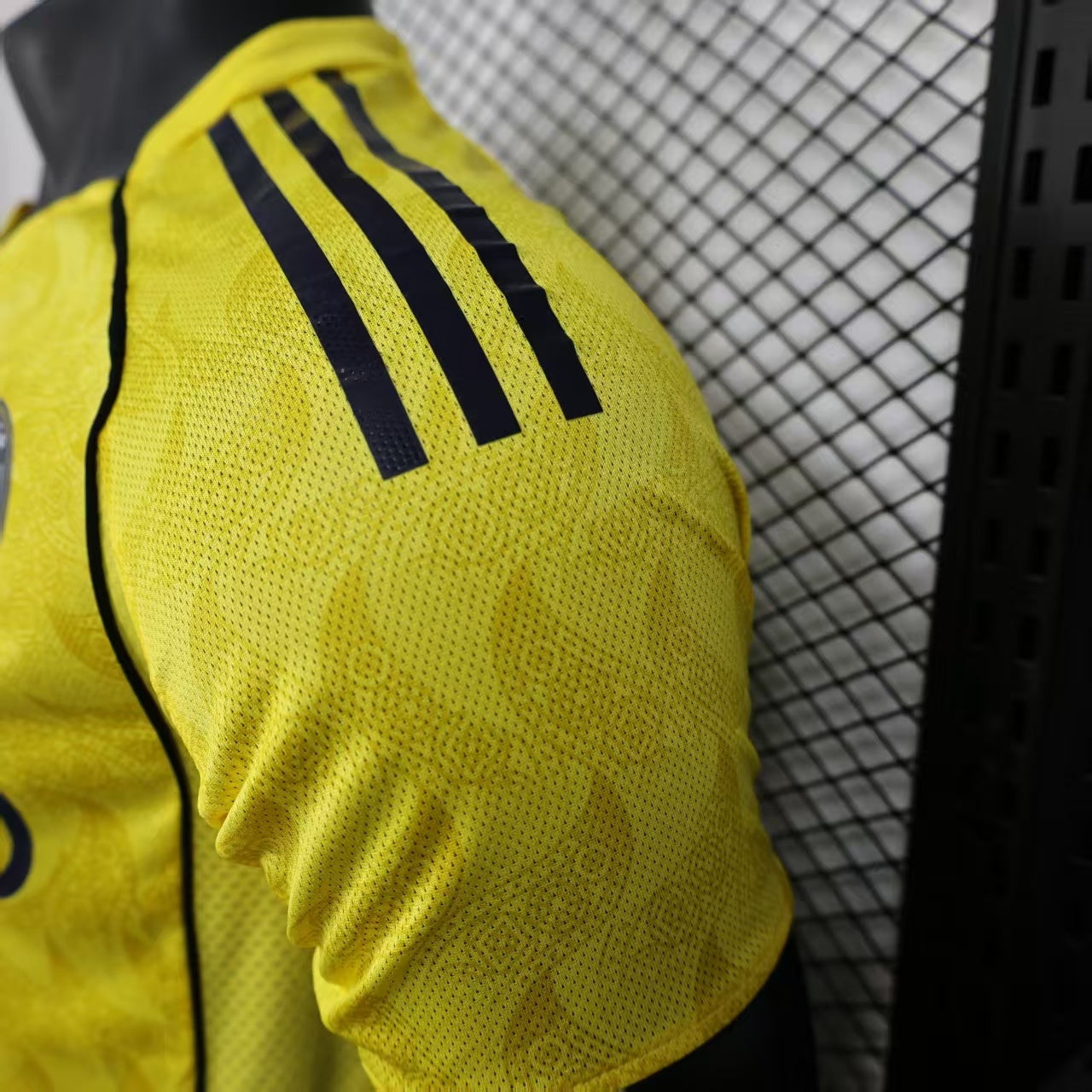2025/26 Al-Riyadh Victory Home Player Version Jersey - Bright Yellow Body All-Over Diamond Embossed Texture - Black Side Seam Piping - Al-Riyadh Victory Crest - KAFD Principal Sponsor