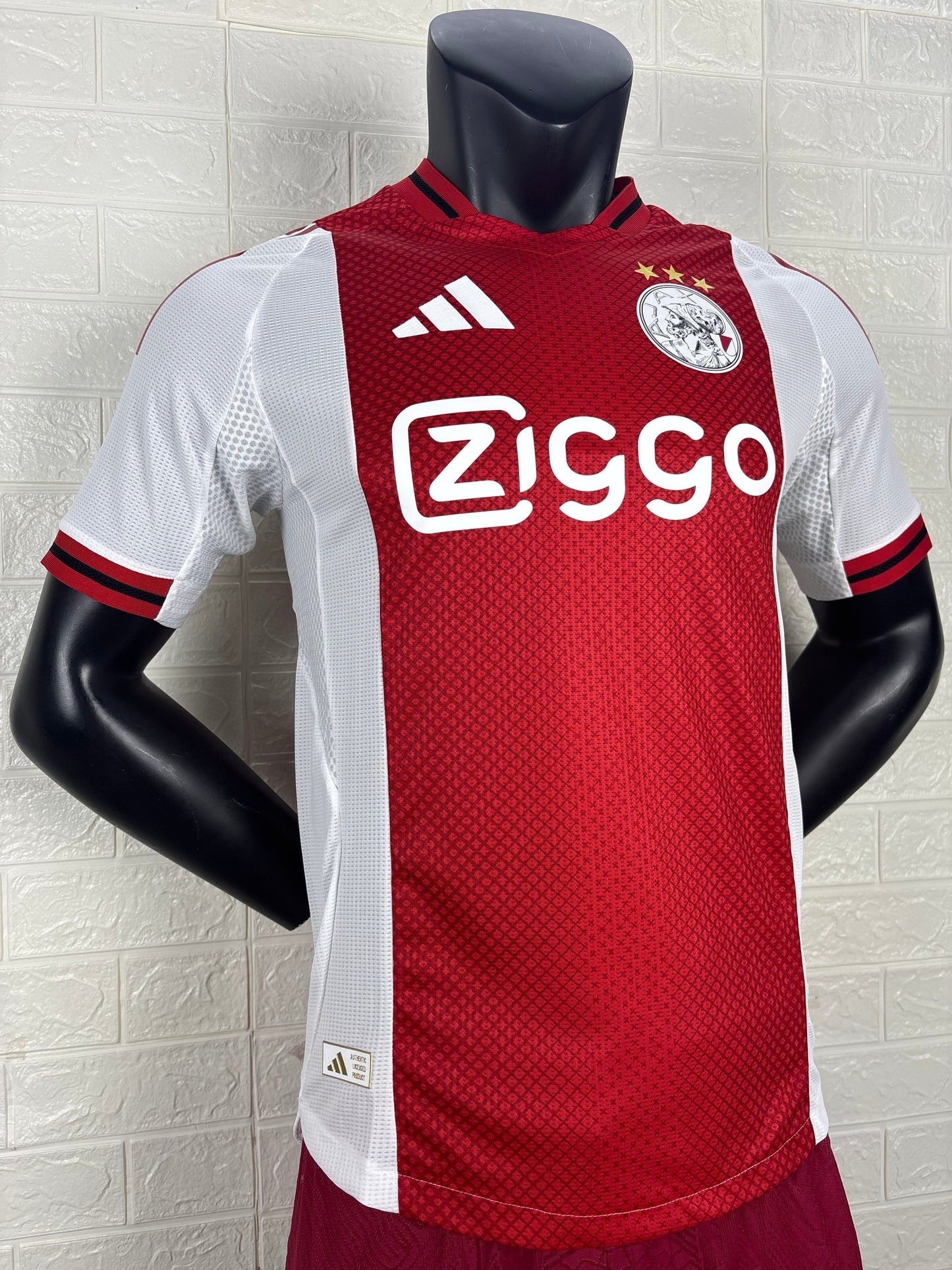 2025/26 Ajax Home Player Version Jersey - Red White - Ziggo - Diamond Texture - Four Gold Stars