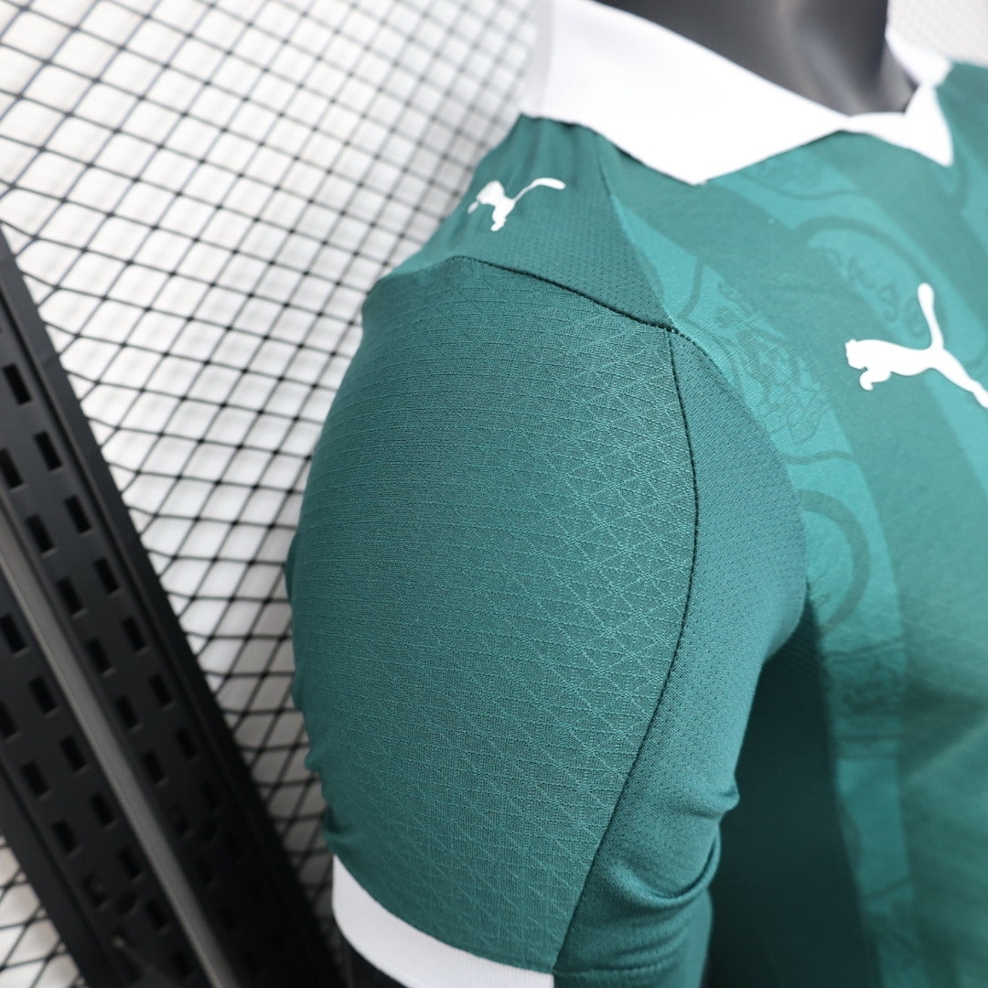 2025/26 Plymouth Argyle Home Player Version Jersey -  Dark Green Tonal All-Over Pattern - White Polo Collar