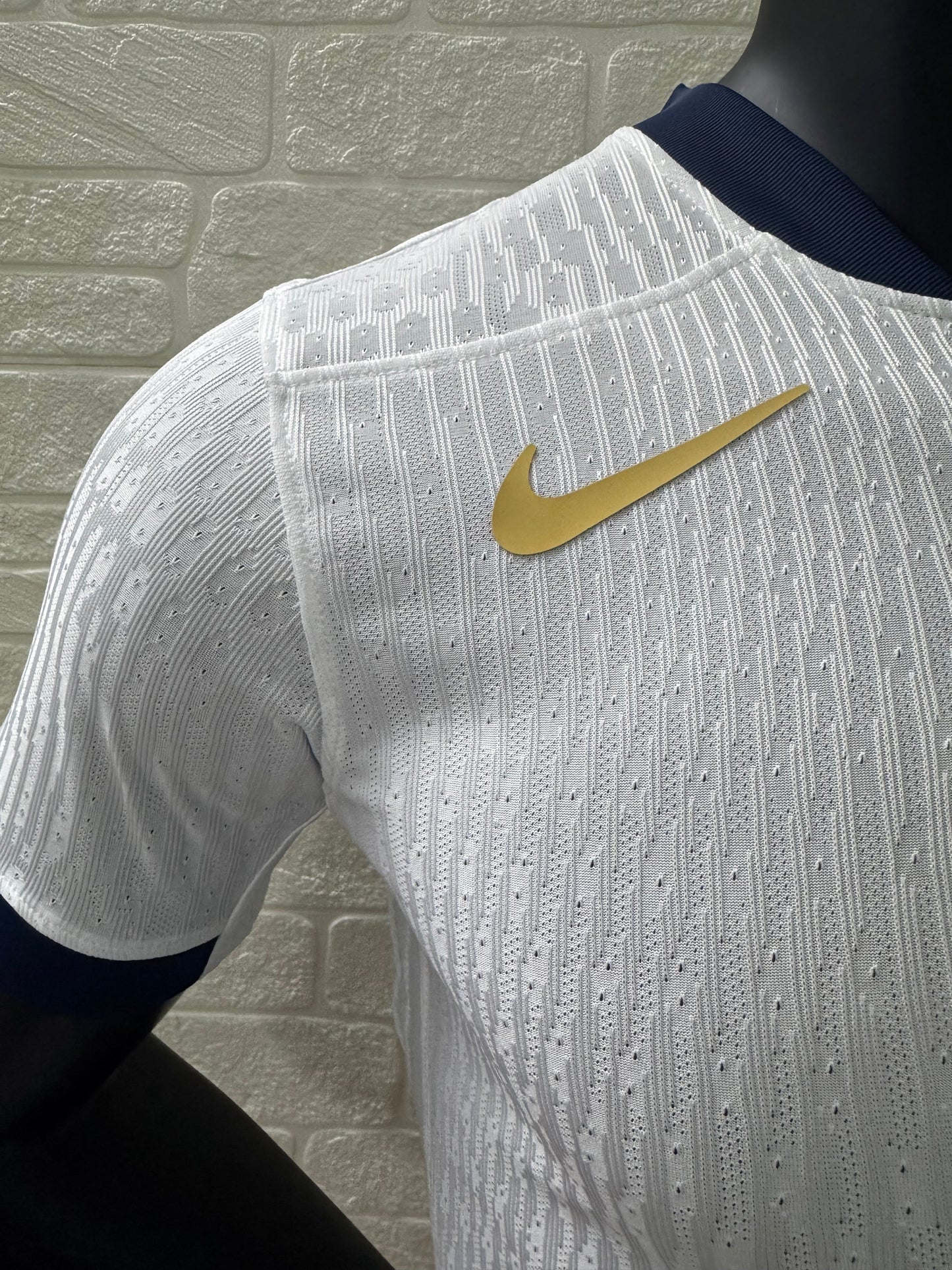 2025/26 FC Barcelona Special Edition Player Version Jersey - White Body Gold Details - Nike Dri-FIT ADV - Navy Blue Crew Neck & Cuffs - Gold Nike Swoosh - FCB Crest - Spotify Gold Sponsor